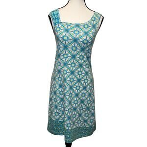 Title Nine Asymmetrical Sleeveles Shift Dress Turqoise Green Geometric Size S